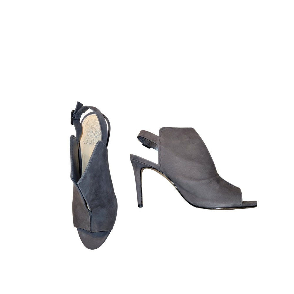 Vince Camuto Cantina Grey Suede Peep Toe Slingback Stiletto Heels 10M Luxury - Picture 1 of 9